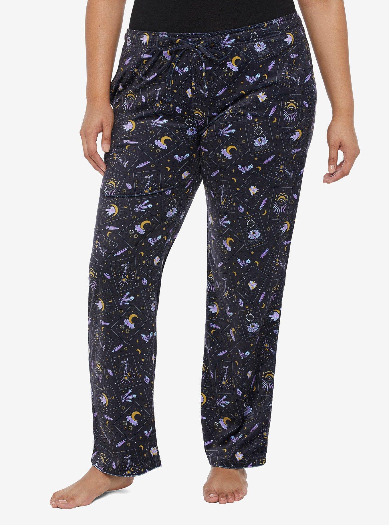 Tarot Card Crystals Pajama Pants Plus Size, BLACK, hi-res