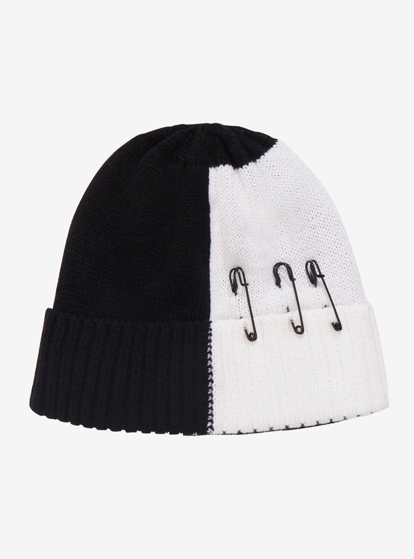 Black & White Split Pierced Beanie, , hi-res