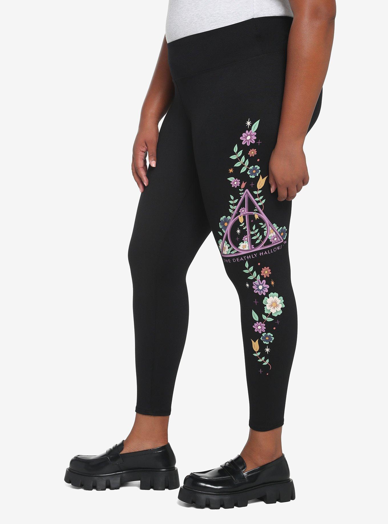 Harry Potter Deathly Hallows Floral Leggings Plus Size, , hi-res