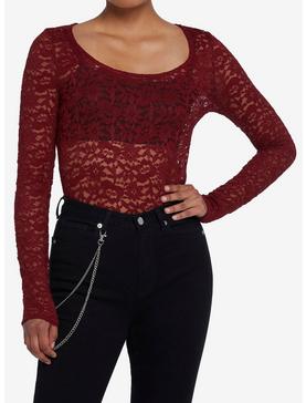 Burgundy Lace Long-Sleeve Top, , hi-res