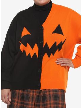 Orange & Black Pumpkin Split Cardigan Plus Size, , hi-res