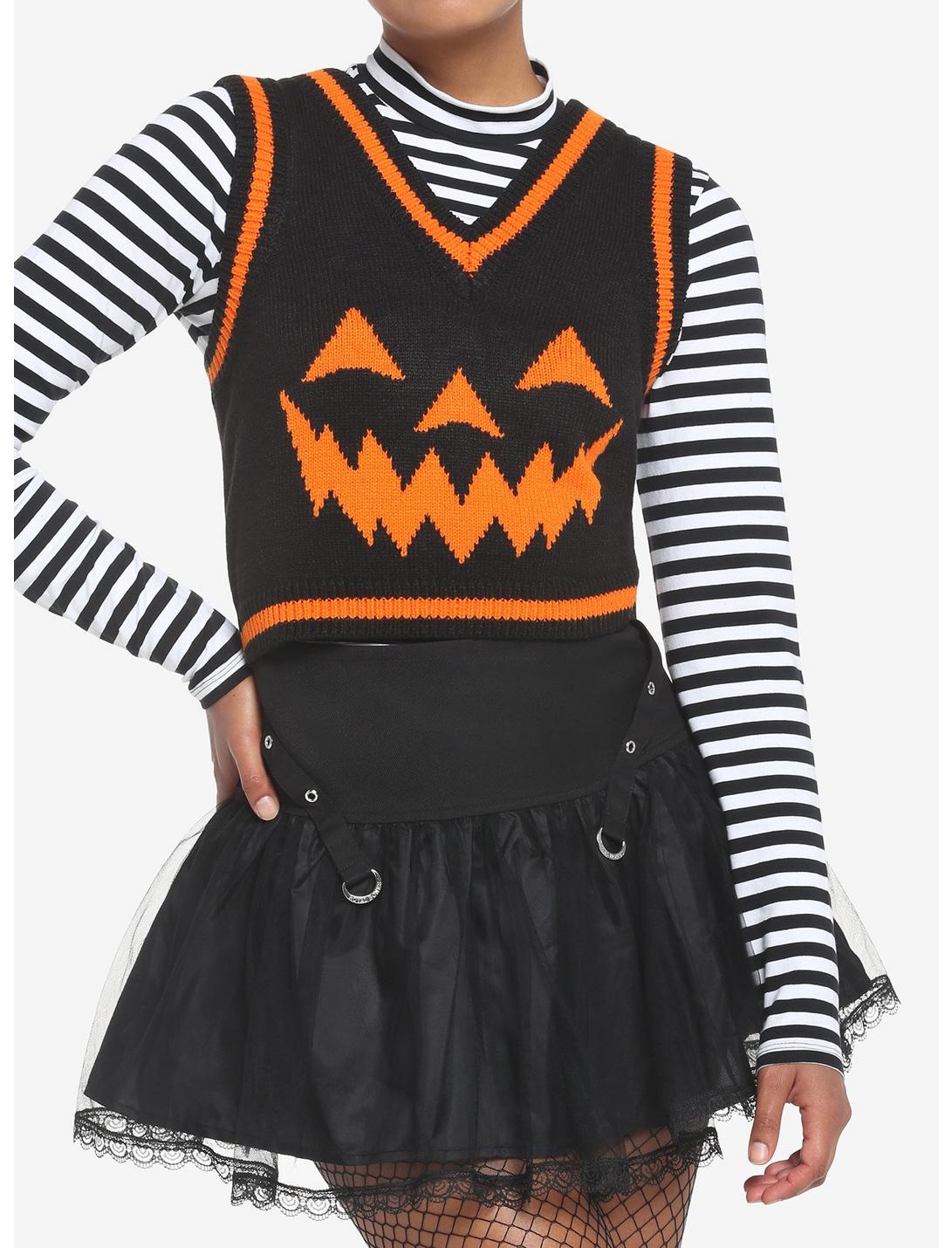 Black & Orange Pumpkin Sweater Vest, MULTI, hi-res