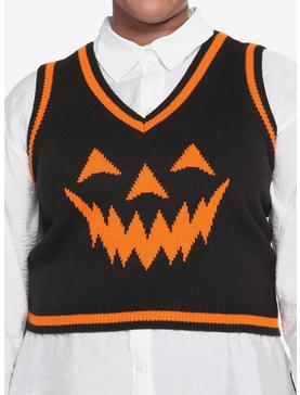 Black & Orange Pumpkin Sweater Vest Plus Size, , hi-res