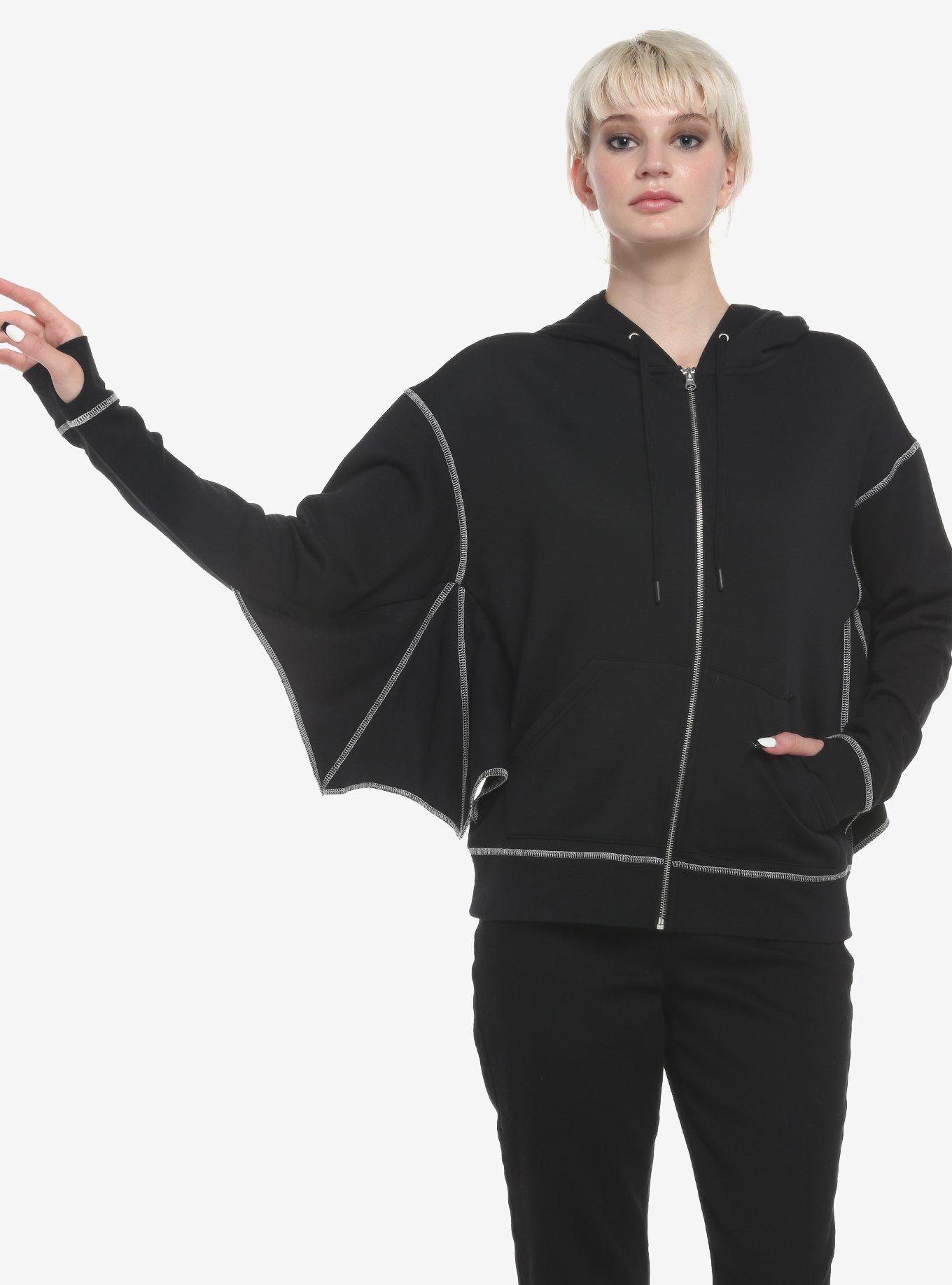 Black Bat Wing Hoodie, DEEP BLACK, hi-res