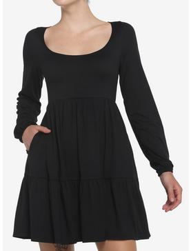 Black Tiered Long-Sleeve Dress, , hi-res