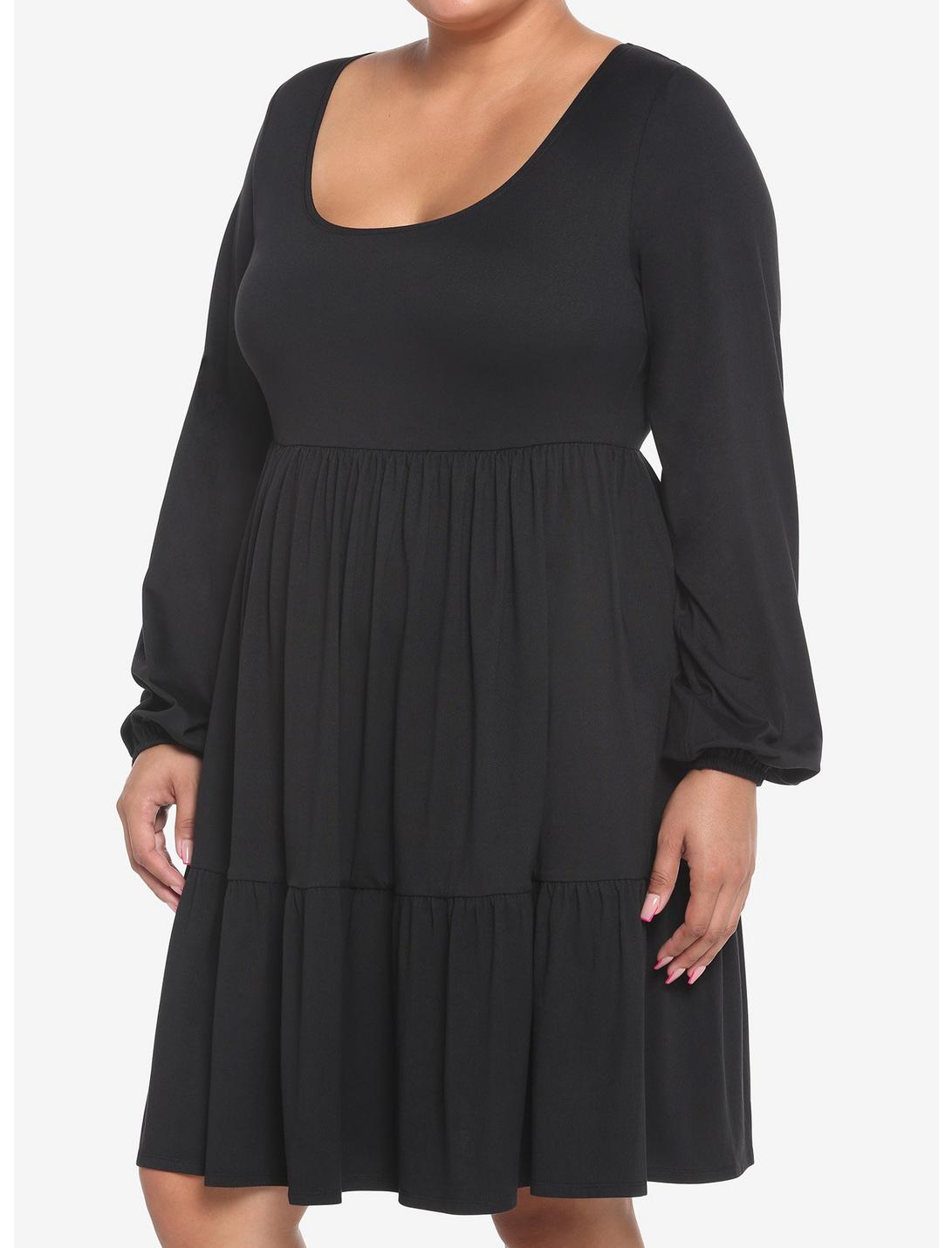Black Tiered Long-Sleeve Dress Plus Size, DEEP BLACK, hi-res