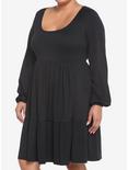 Black Tiered Long-Sleeve Dress Plus Size, DEEP BLACK, hi-res