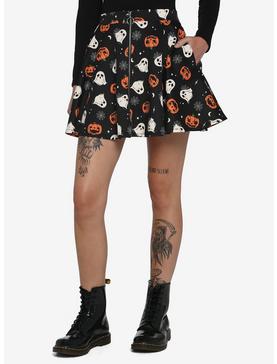 Pumpkin Ghost & Web Zipper Skirt, , hi-res