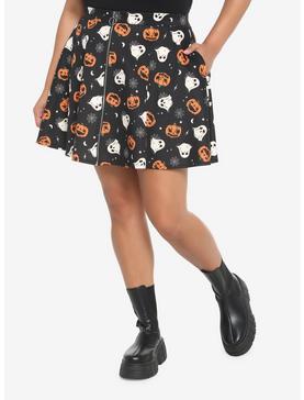 Pumpkin Ghost & Web Zipper Skirt Plus Size, , hi-res