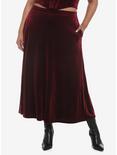 Burgundy Velvet Maxi Skirt Plus Size, BLACK  RED, hi-res
