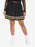 Candy Corn Stripe Pleated Skirt Plus Size, BLACK, hi-res