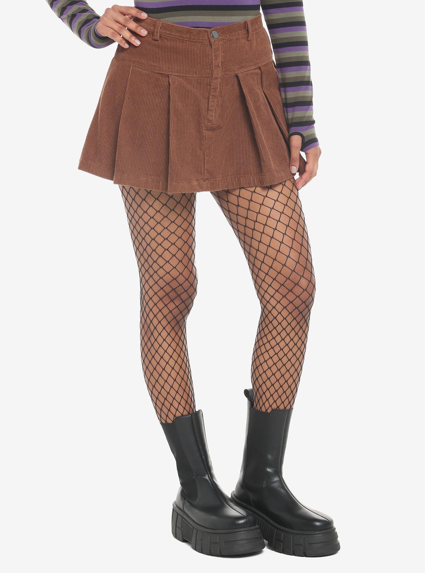 Brown Corduroy Pleated Mini Skirt, BROWN, hi-res