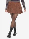 Brown Corduroy Pleated Mini Skirt Plus Size, BROWN, hi-res
