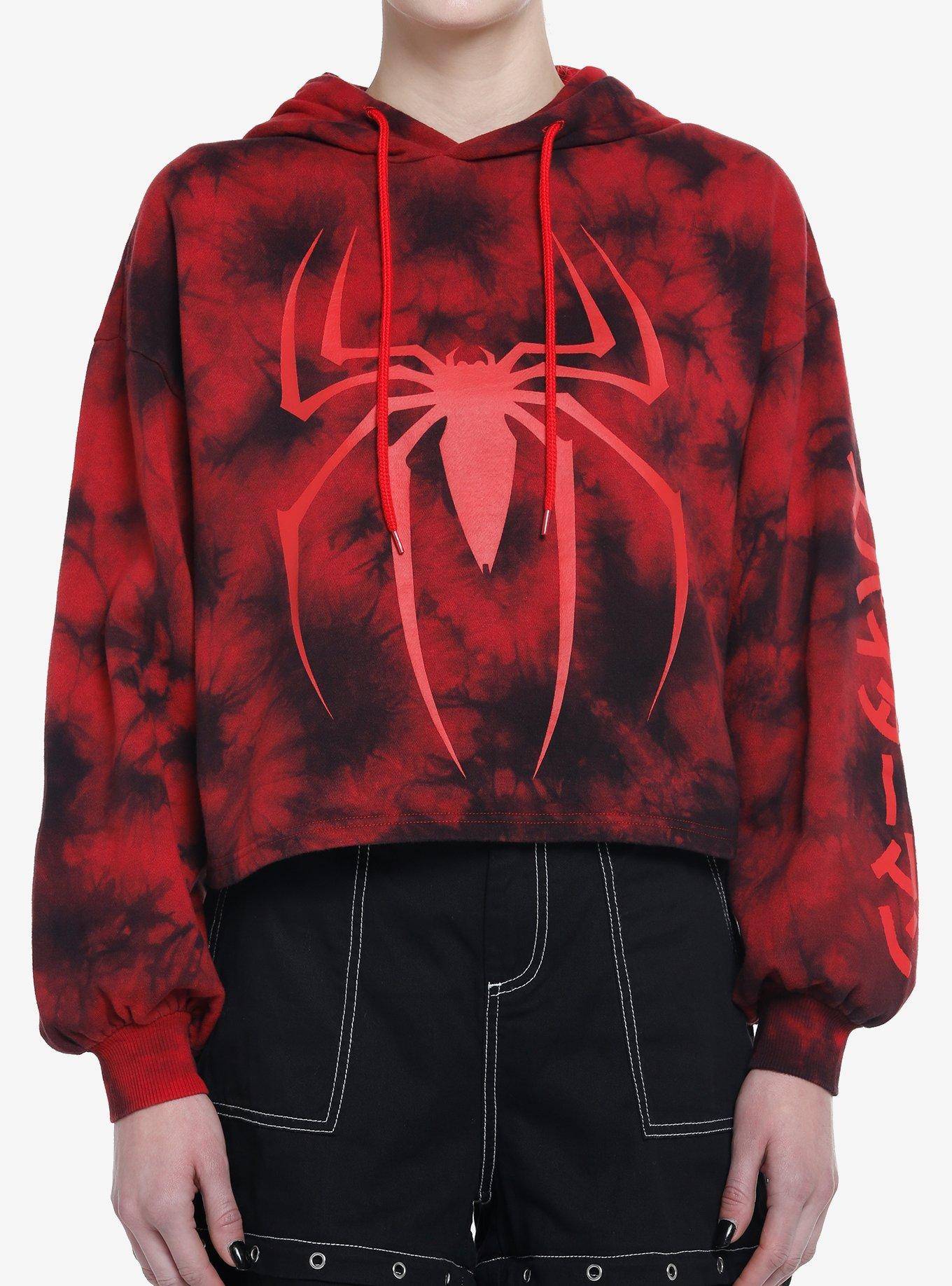 Marvel Spider-Man Red Tie-Dye Girls Crop Hoodie