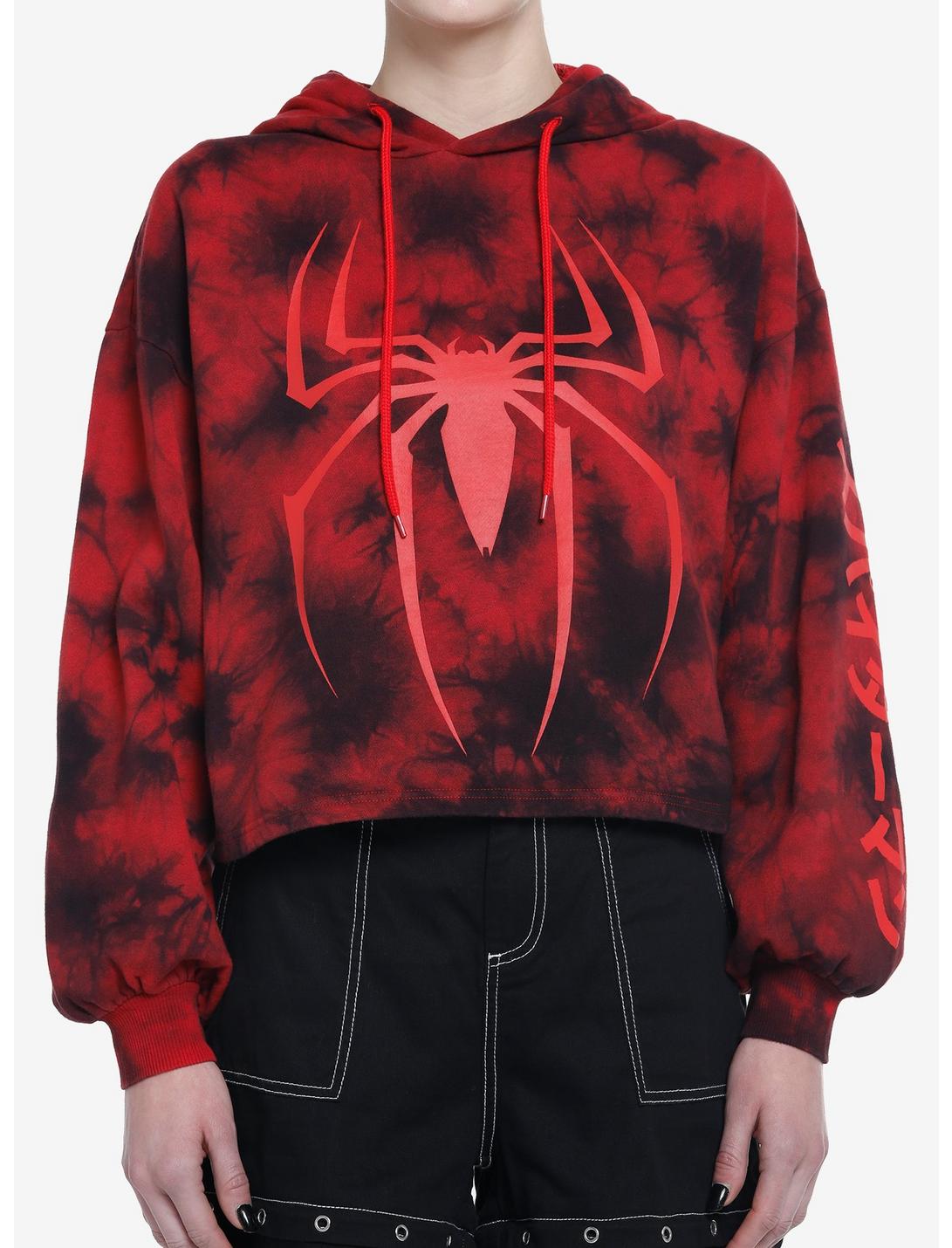 Marvel Spider-Man Red Tie-Dye Girls Crop Hoodie | Hot Topic