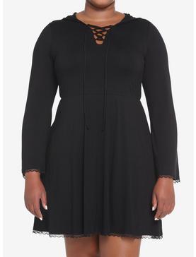 Black Corset Bell Sleeve Dress Plus Size, , hi-res