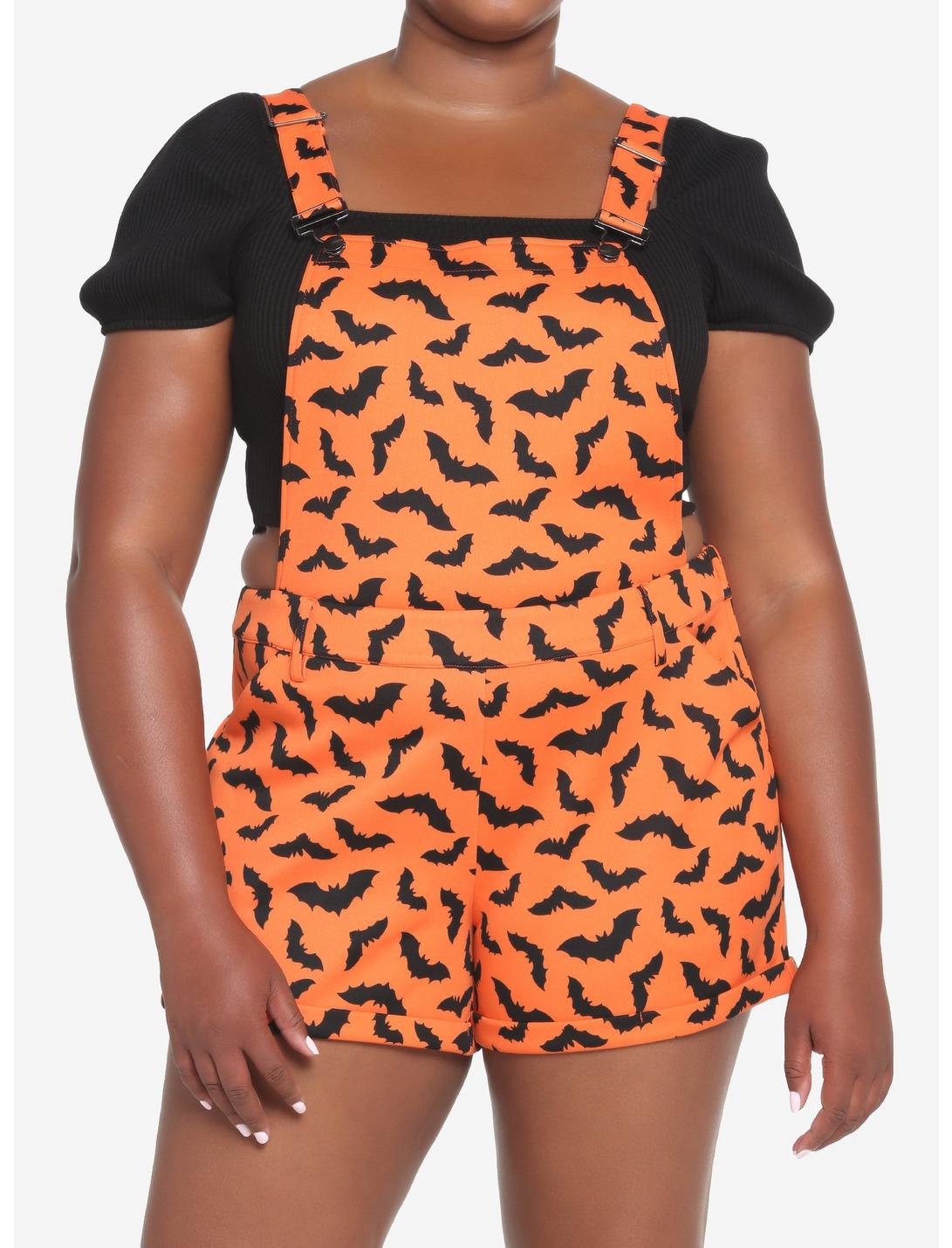Orange & Black Bat Shortalls Plus Size, MULTI, hi-res