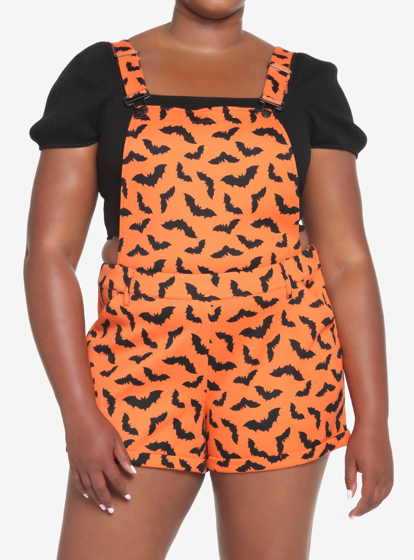 Orange & Black Bat Shortalls Plus Size, MULTI, hi-res
