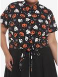 Ghosts & Jack-O'-Lanterns Tie-Front Woven Button-Up Plus Size, MULTI, hi-res