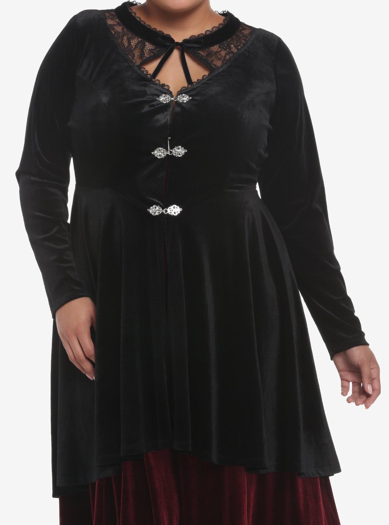 Black Velvet Hi-Low Jacket Plus Size, DEEP BLACK, hi-res