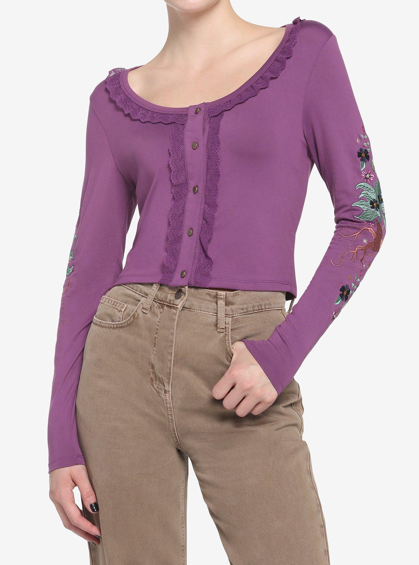 Harry Potter Herbology Mandrake Lace Long-Sleeve Top, PURPLE, hi-res