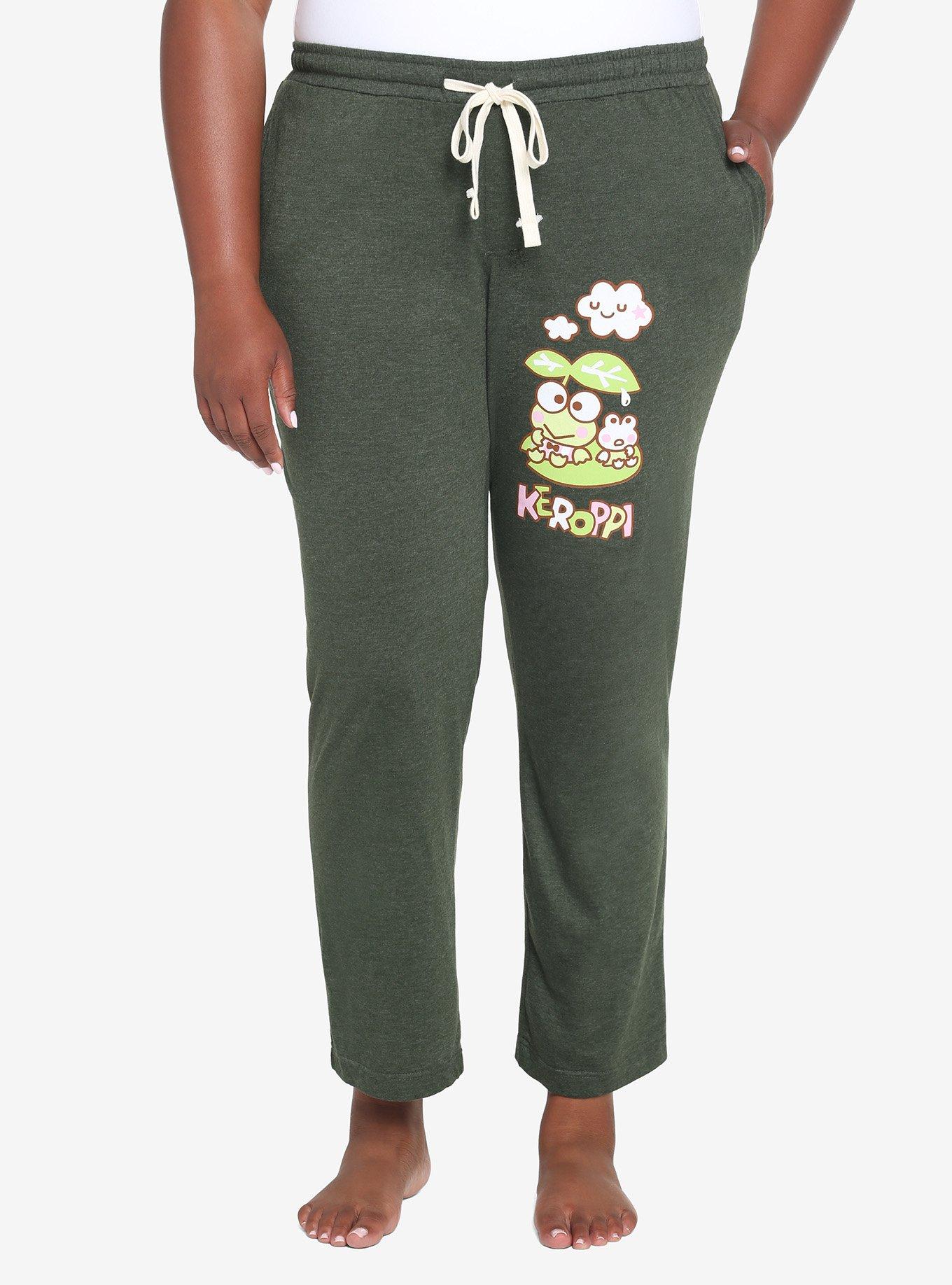 Keroppi Clouds Green Pajama Pants Plus Size, OLIVE, hi-res