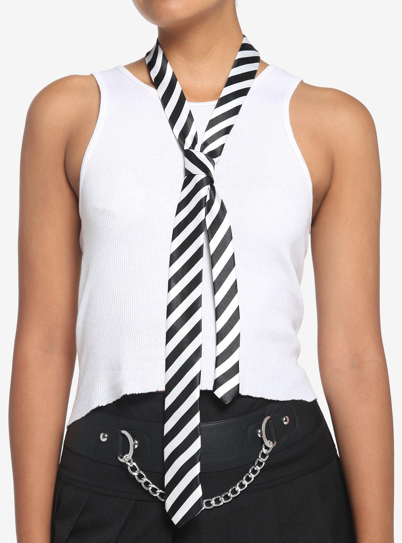 Black & White Stripe Tie, , hi-res