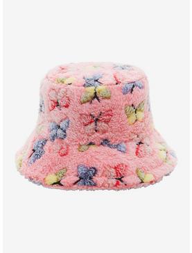 Pink Butterfly Fuzzy Bucket Hat, , hi-res
