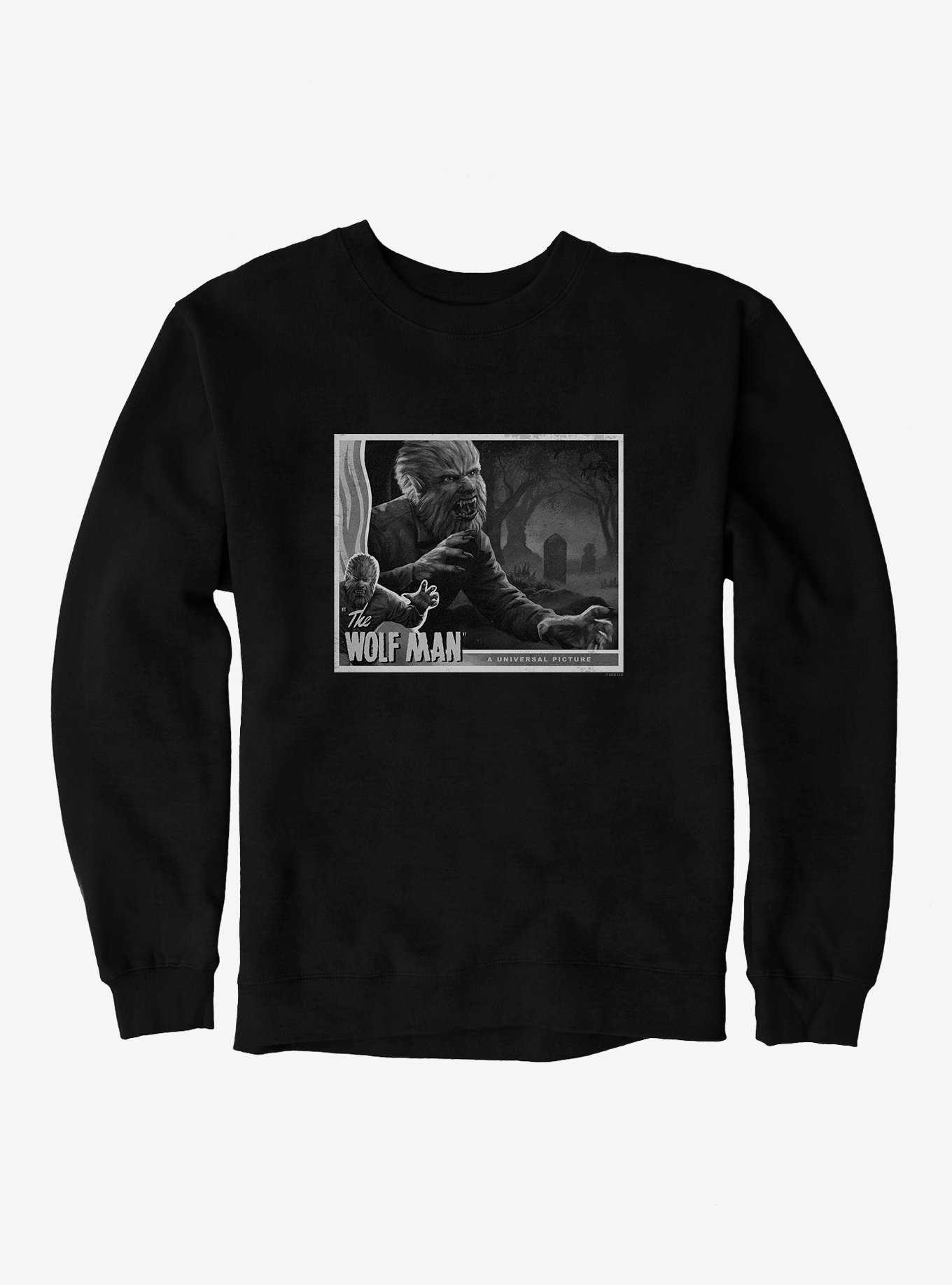 Universal Monsters The Wolf Man Black And White Movie Poster Sweatshirt, , hi-res