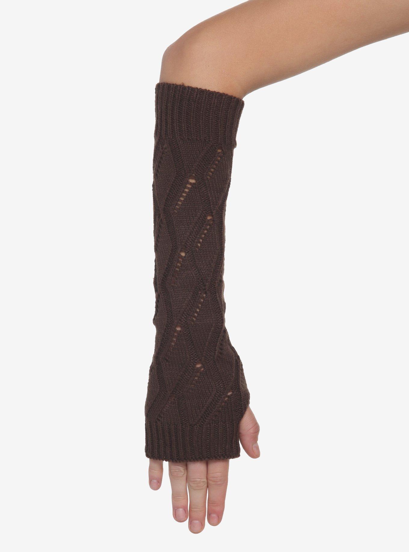 Brown Pointelle Arm Warmers, , hi-res