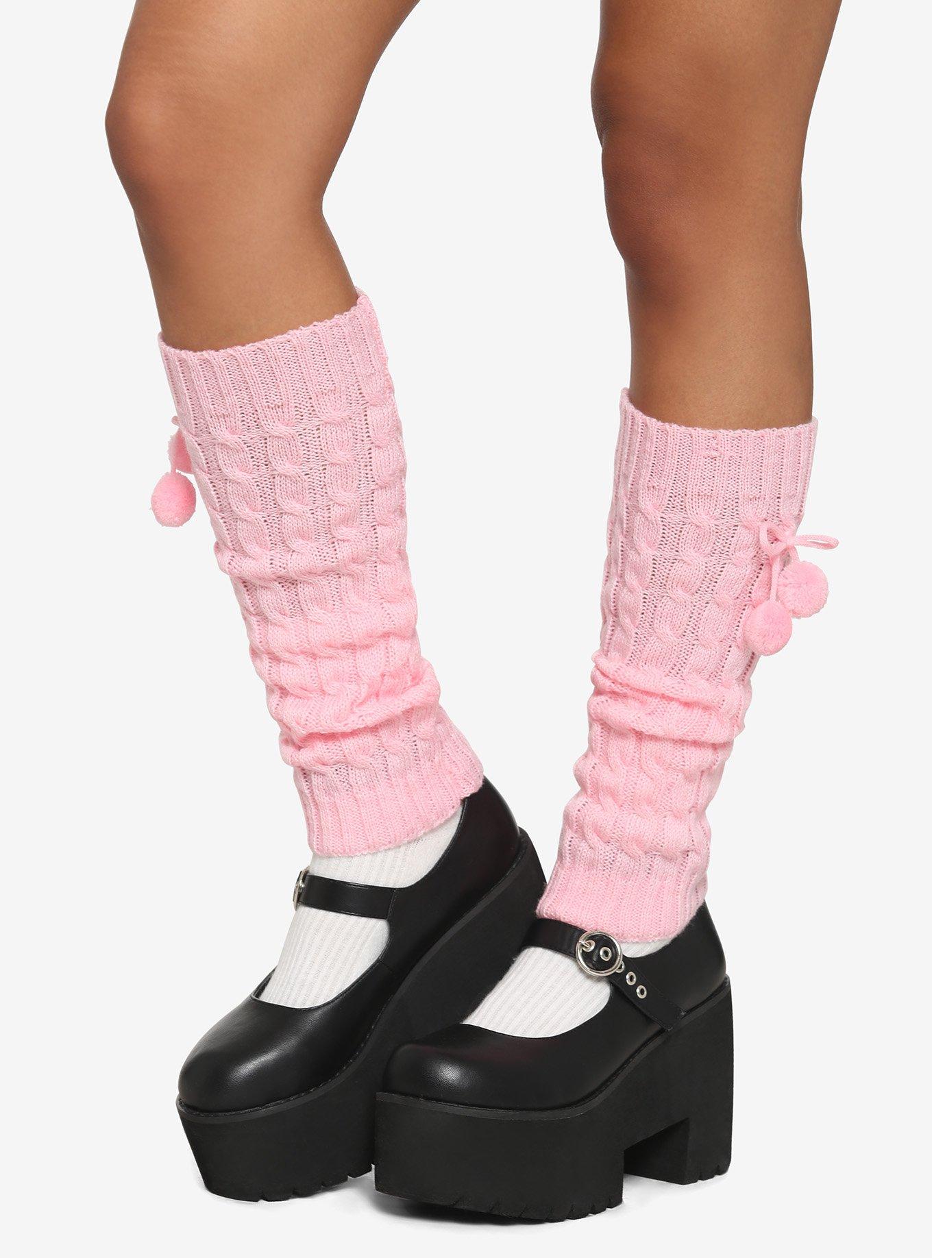 Pink Pom Cable Knit Leg Warmers Hot Topic