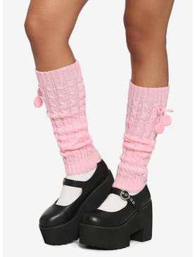 Pink Pom Cable Knit Leg Warmers, , hi-res