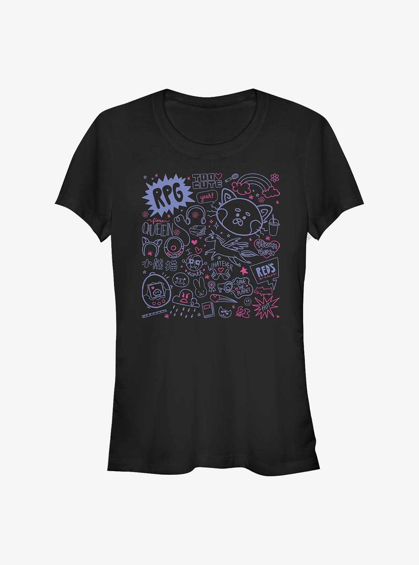 Disney Pixar Turning Red Doodle Girls T-Shirt - BLACK | Hot Topic