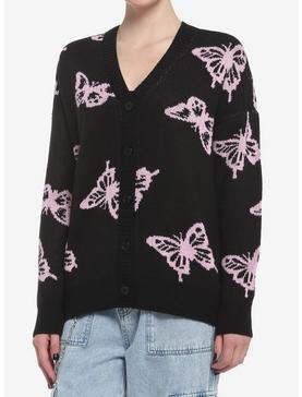 Black & Pink Butterfly Cardigan, , hi-res