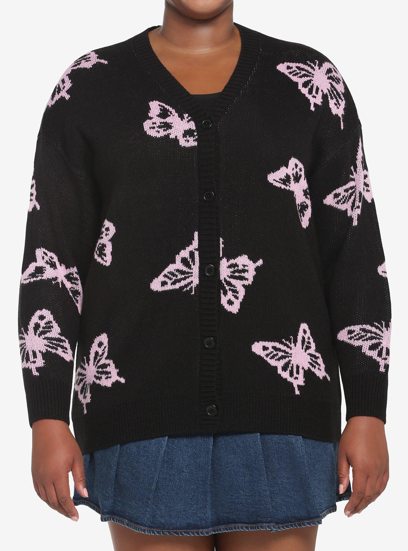 Black & Pink Butterfly Cardigan Plus Size, MULTI, hi-res view 1