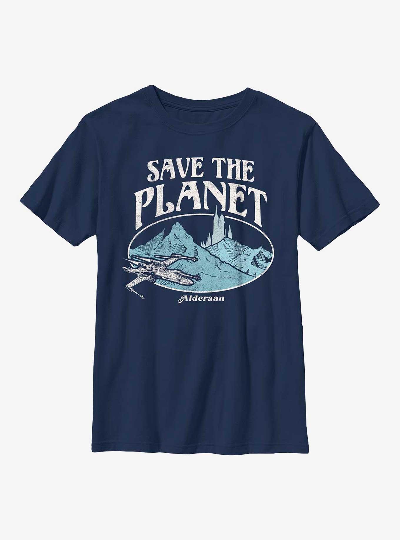 Star Wars Save The Planet Alderaan Youth T-Shirt, NAVY, hi-res