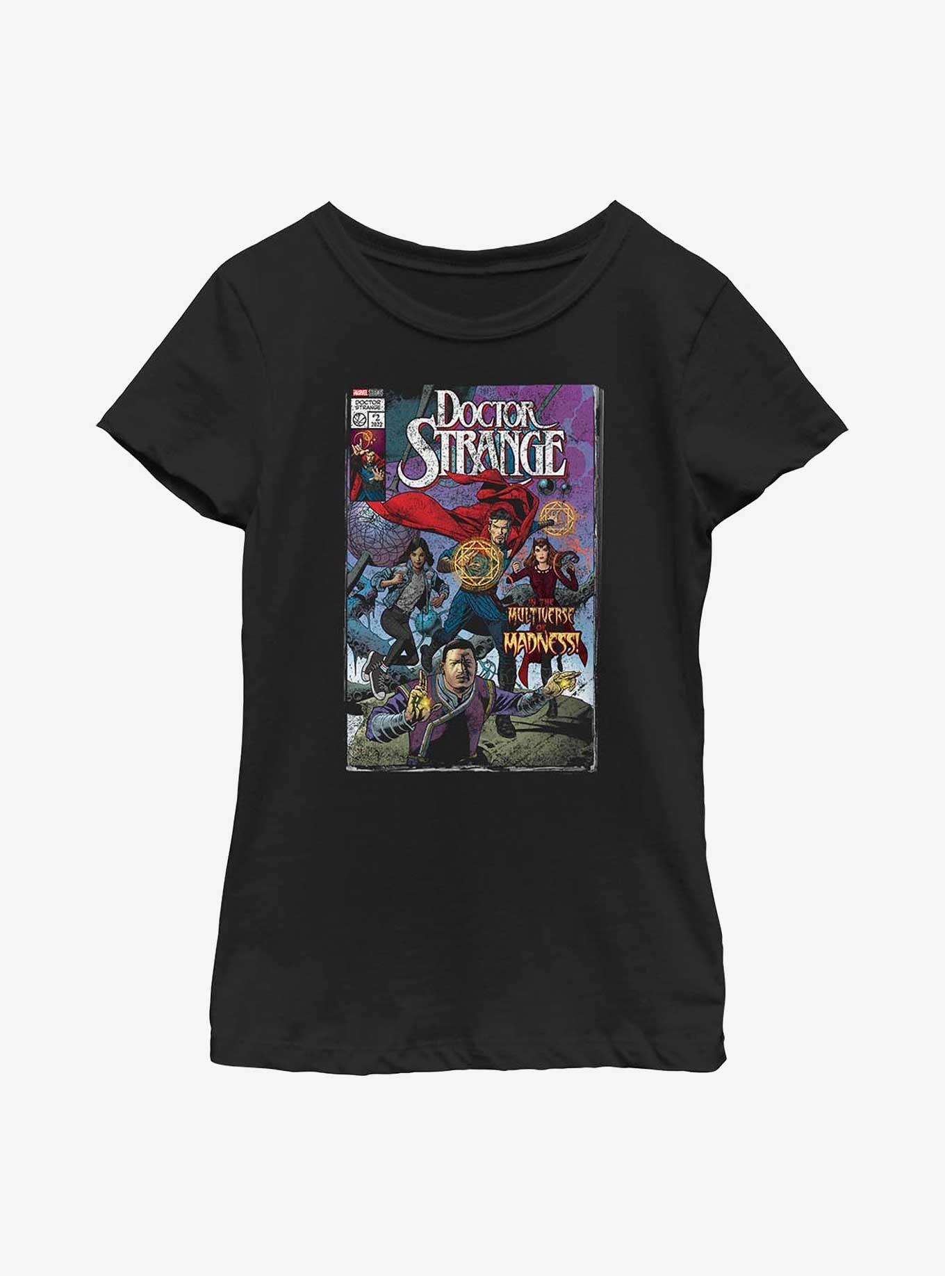 Marvel Doctor Strange In The Multiverse Of Madness Comic Cover Youth Girls T-Shirt, BLACK, hi-res