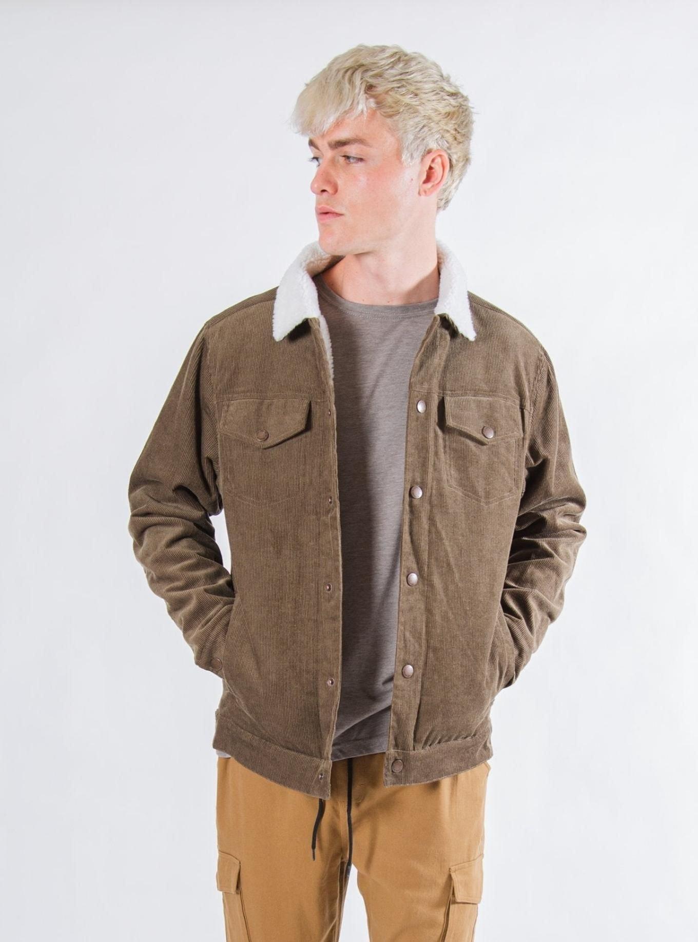 Olive Sherpa Lined Corduroy Trucker Jacket, OLIVE, hi-res
