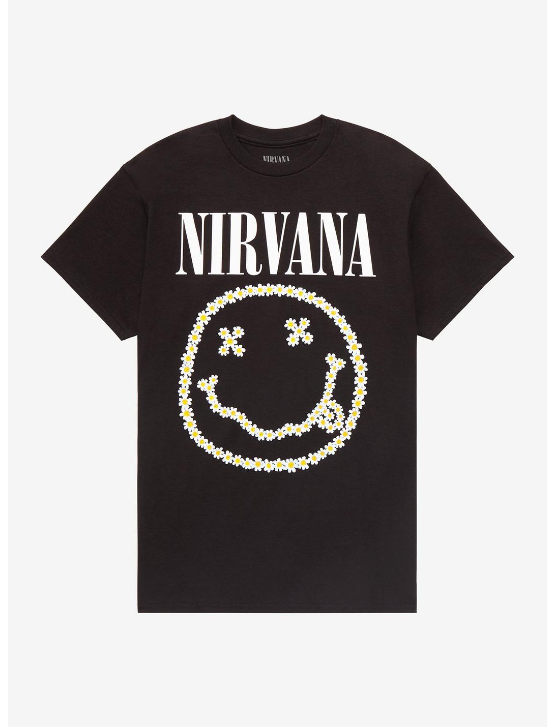 Nirvana Floral Smile Boyfriend Fit Girls T-Shirt, BLACK, hi-res