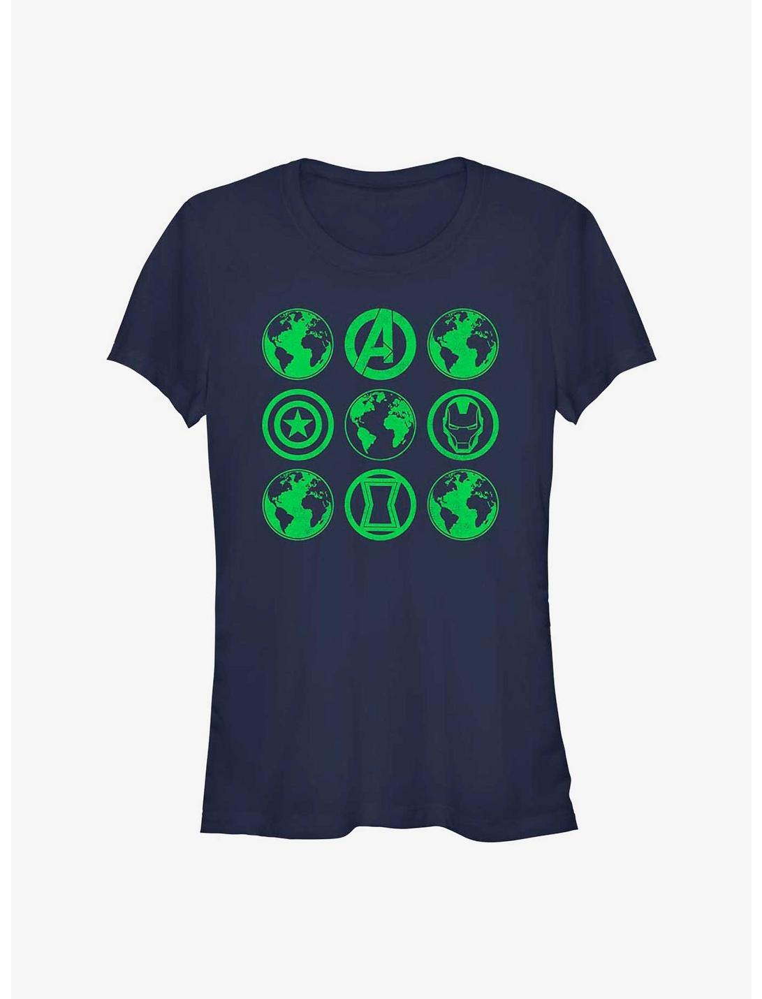 Marvel Avengers Earth Day Green Globes Girls T-Shirt, NAVY, hi-res