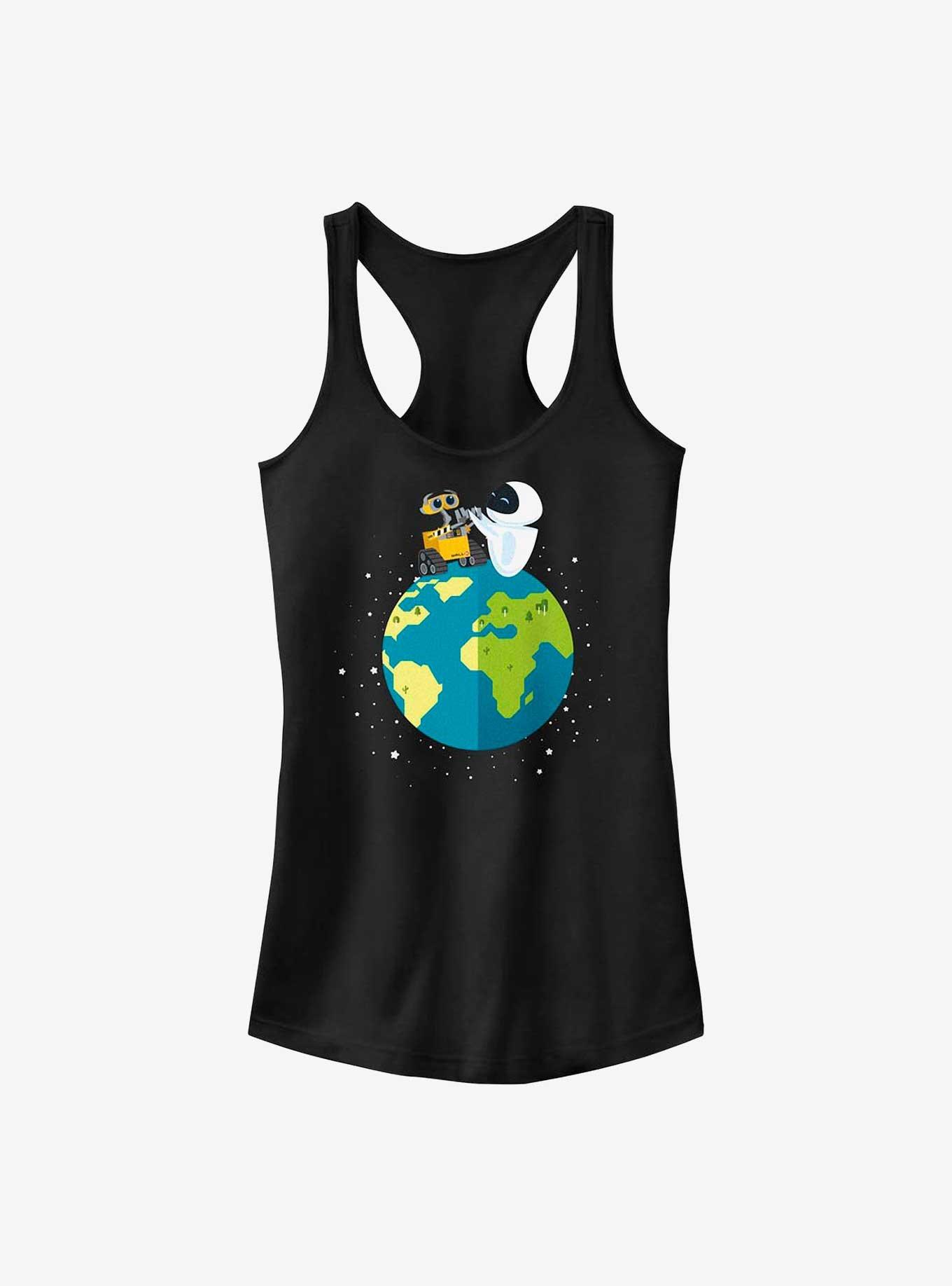 Disney Pixar Wall-E Earth Day Wall-E and Eve World Peace Girls Tank, BLACK, hi-res