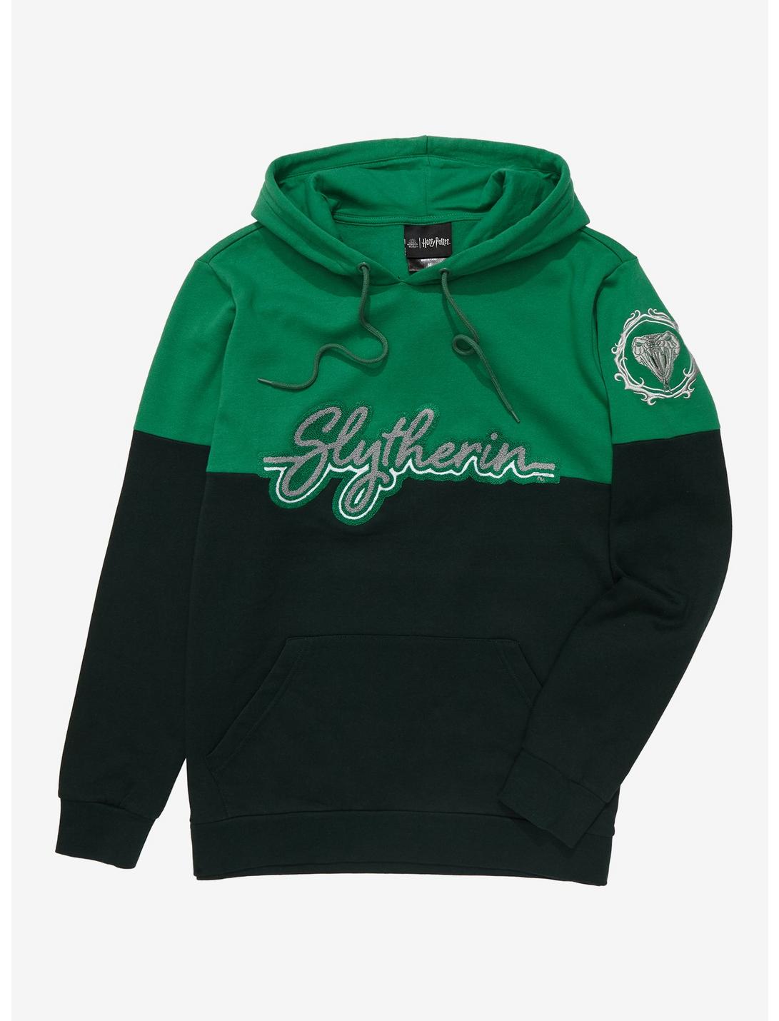 Harry Potter Slytherin Crest Panel Hoodie - BoxLunch Exclusive, GREEN, hi-res