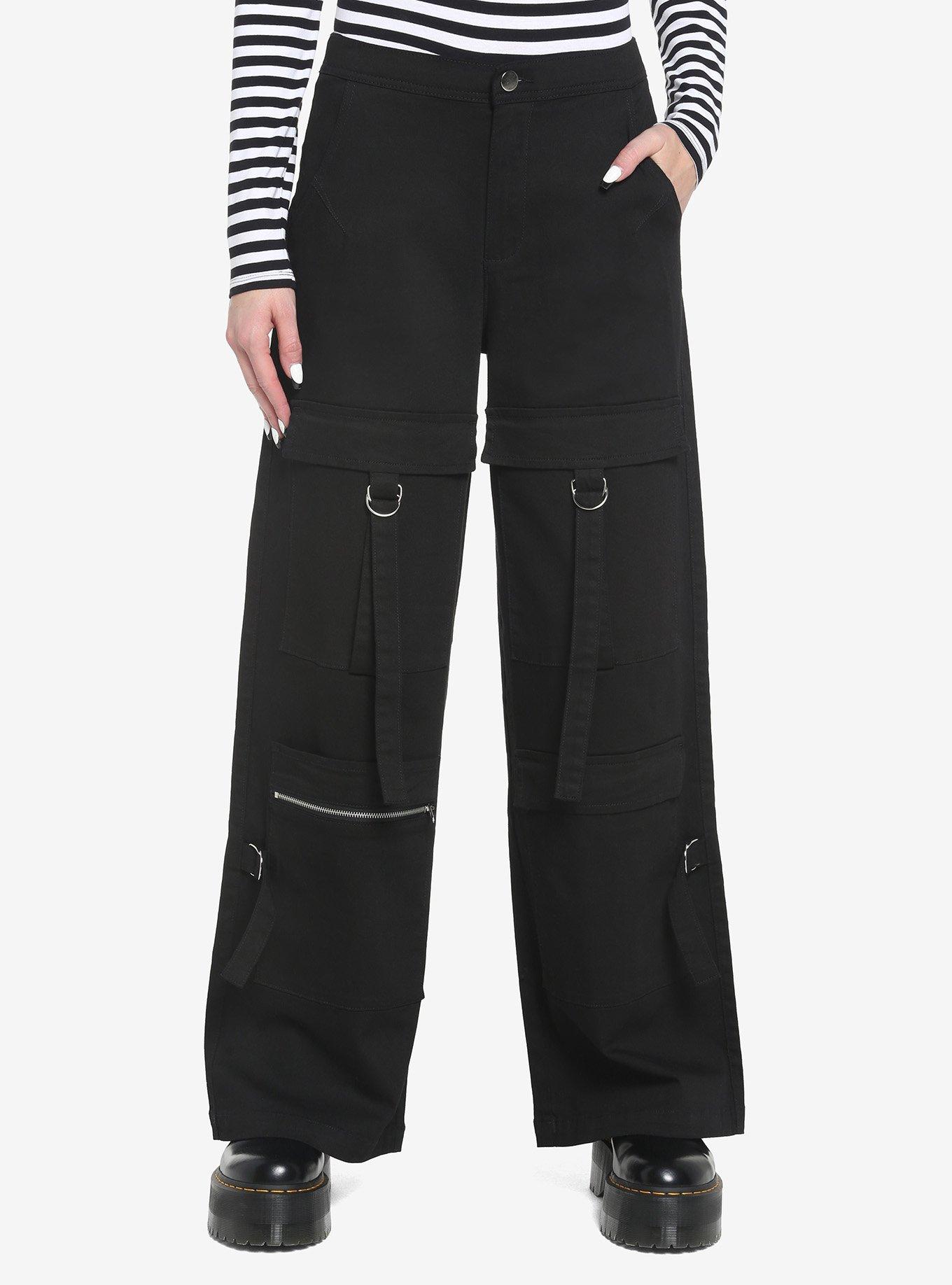 Hot Topic Black Denim Ankle Zip Girls Cargo Pants