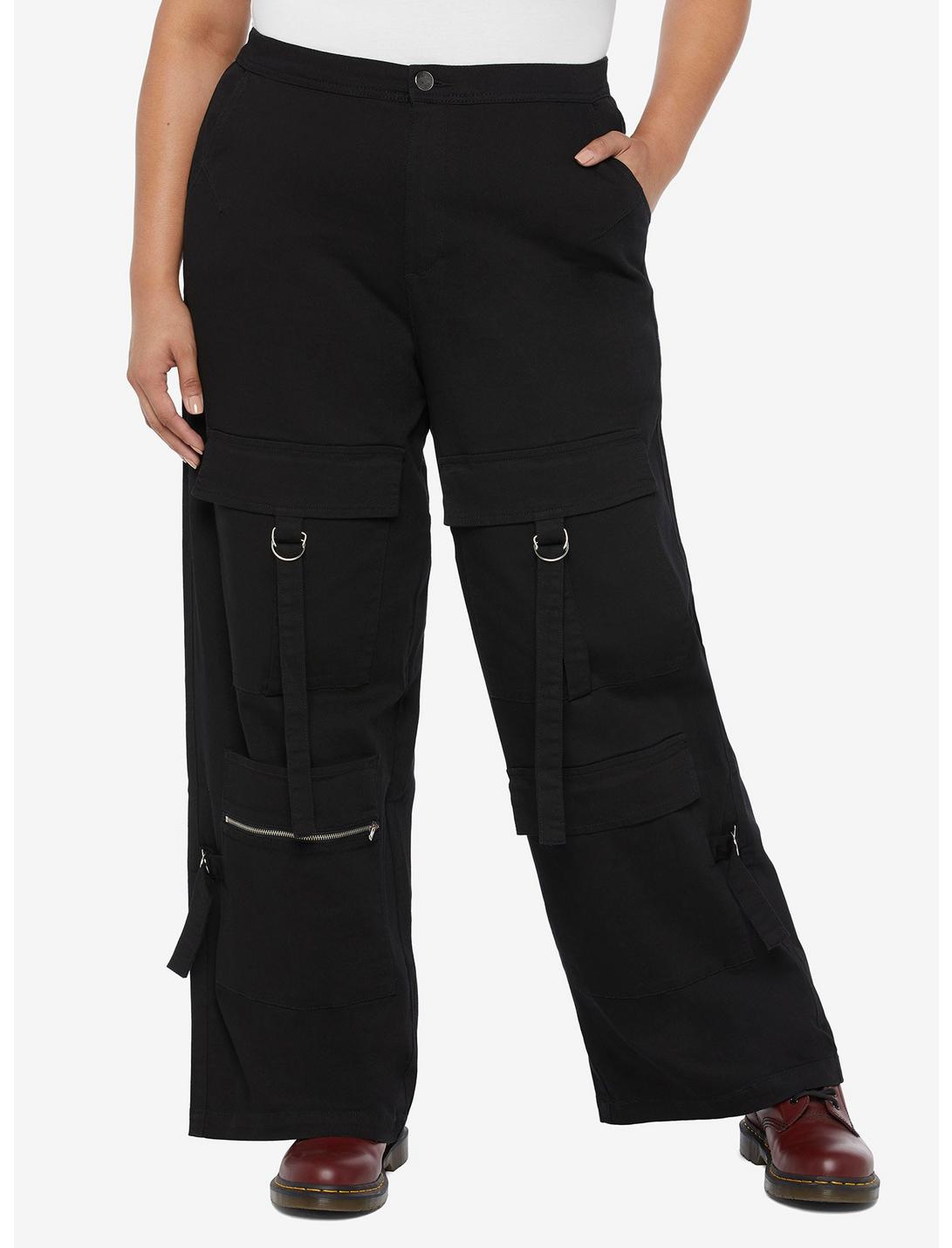 Black Straight Leg Cargo Pants Plus Size, BLACK, hi-res