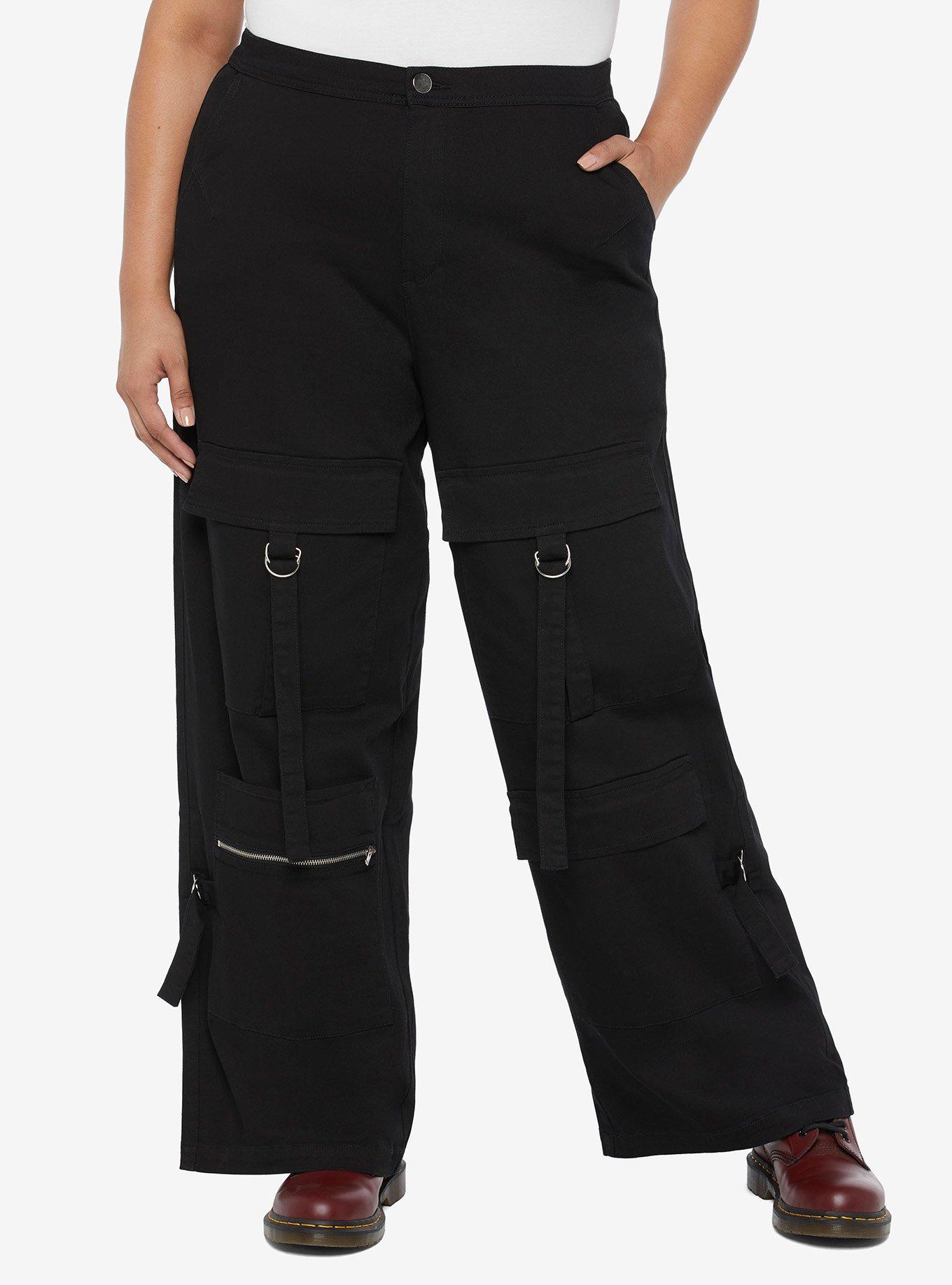Black Straight Leg Cargo Pants Plus Size, BLACK, hi-res