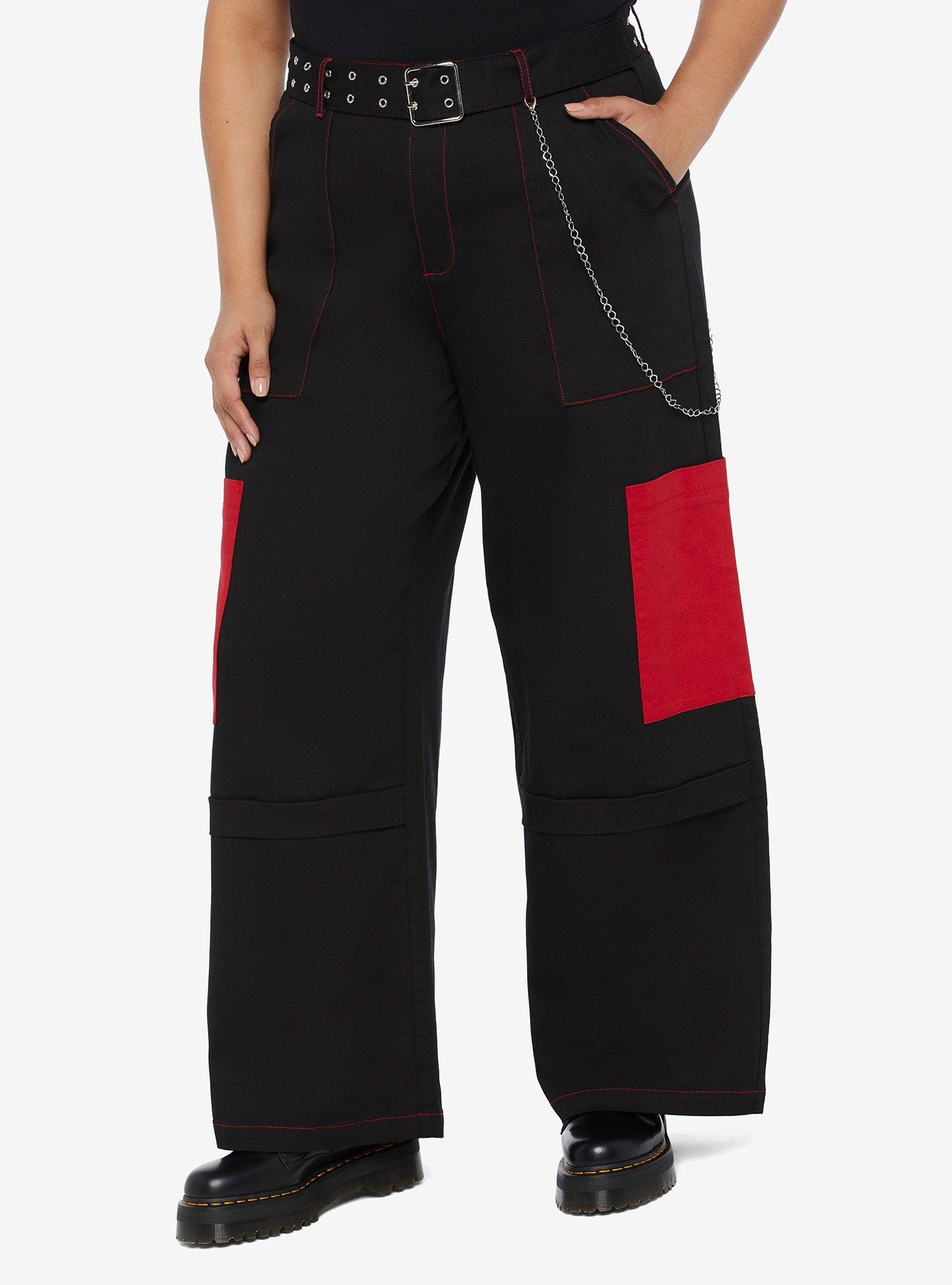 Black & Red Straight Leg Cargo Pants Plus Size | Hot Topic