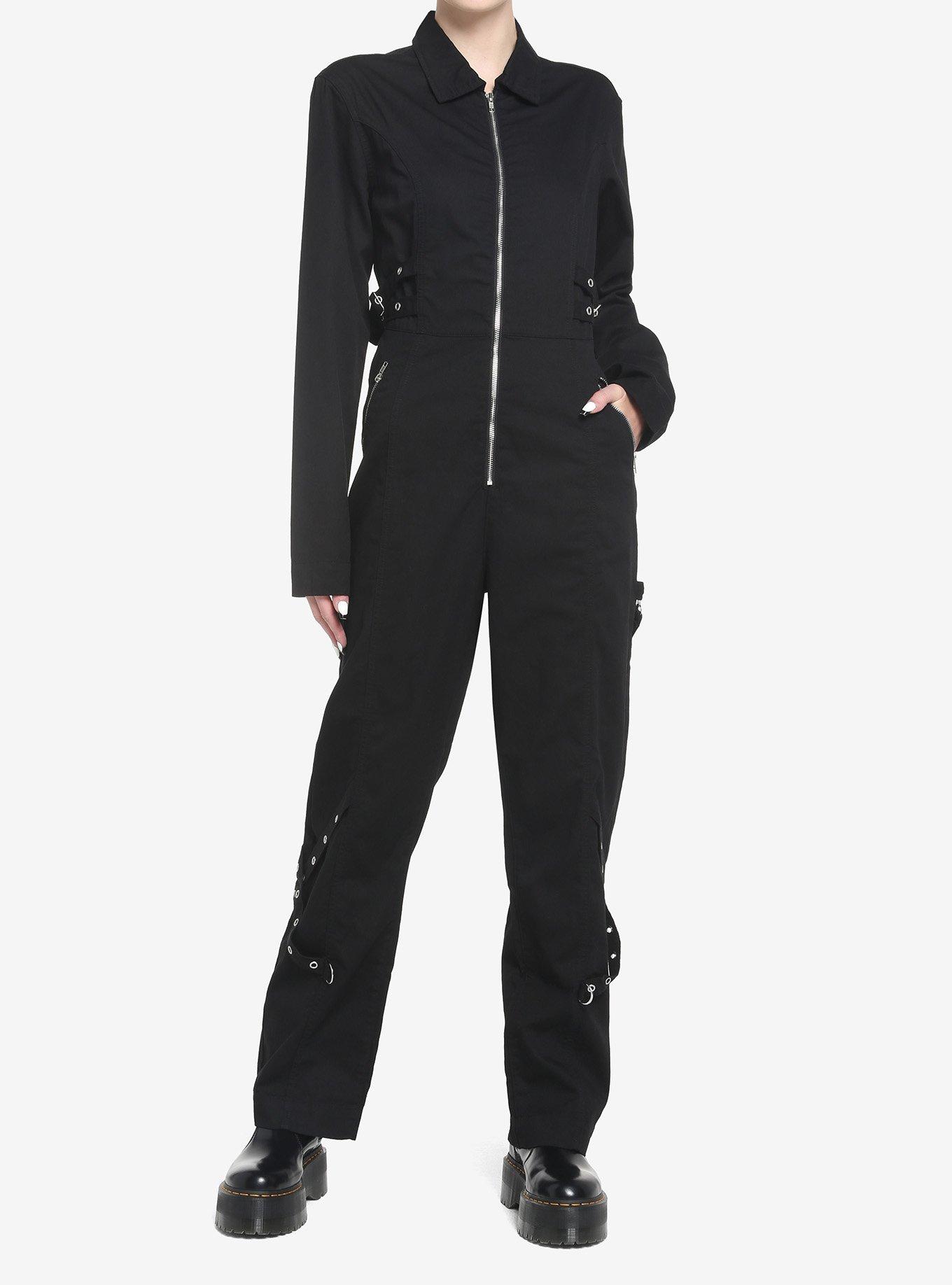 Black Grommet Long-Sleeve Jumpsuit | Hot Topic