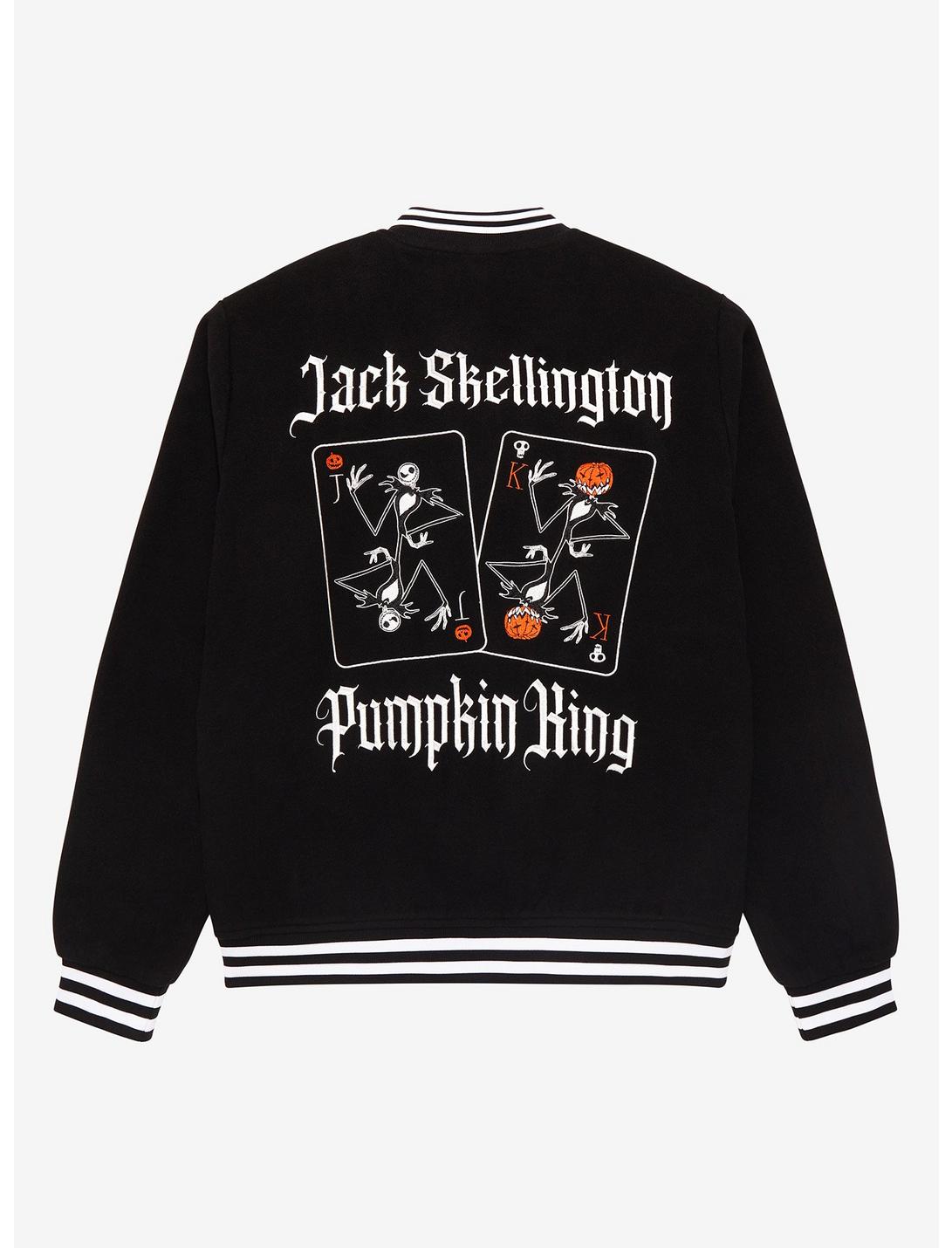 Disney The Nightmare Before Christmas Jack Skellington Playing Cards Embroidered Varsity Jacket - BoxLunch Exclusive, BLACK, hi-res