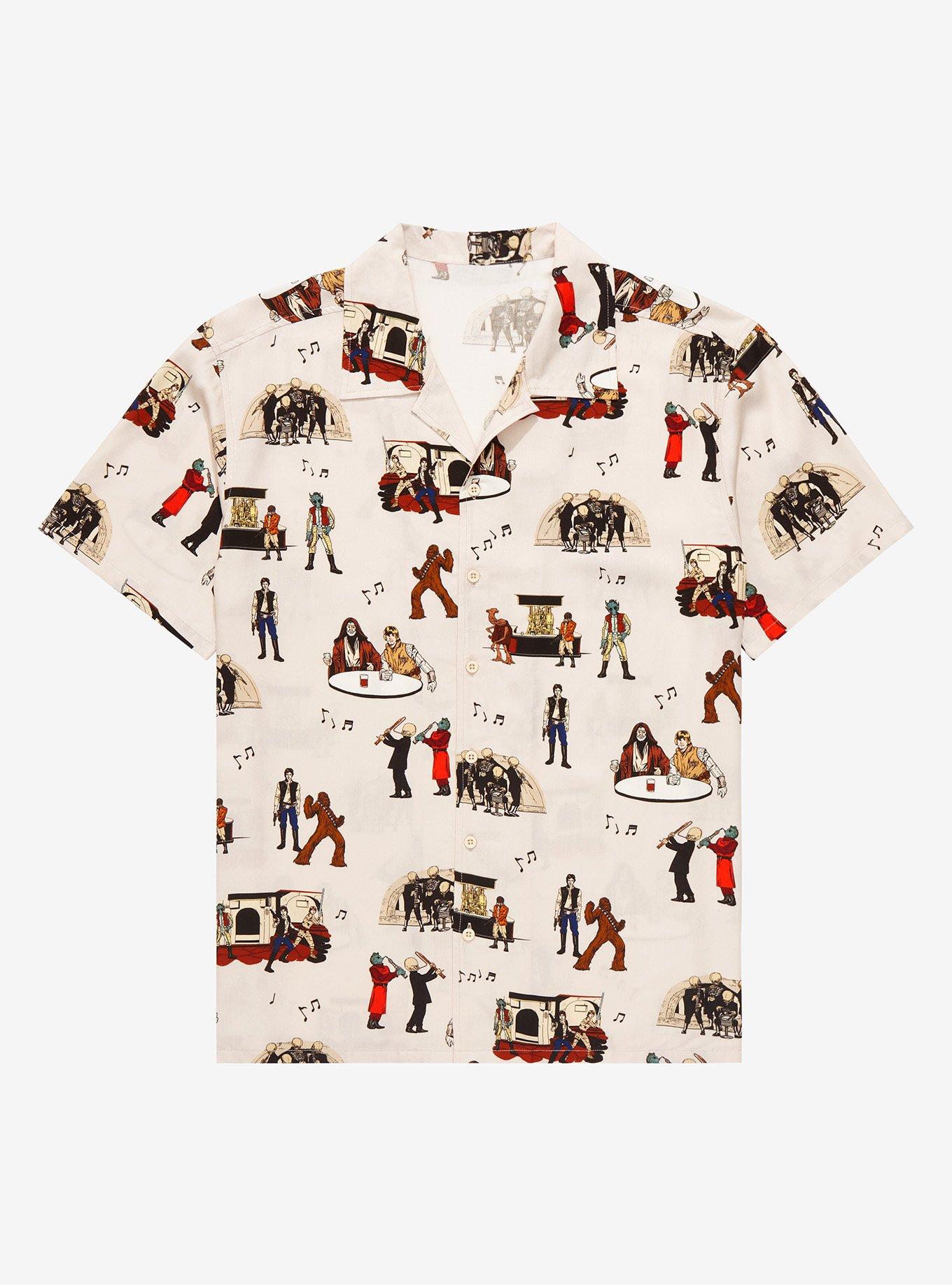 Star Wars Mos Eisley Cantina Allover Print Woven Button Up - BoxLunch Exclusive, TANBEIGE, hi-res
