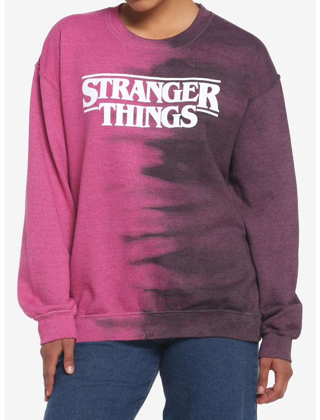 Stranger Things Logo Split Tie-Dye Girls Sweatershirt, BLACK, hi-res